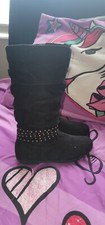 girl sz 12m boots black suede like zip up studded strappy NEW Rampage Madeline