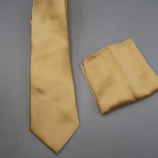 Yellow Orange Silky Solid Men Neck tie and Pocket Square Hankie Formal Wedding