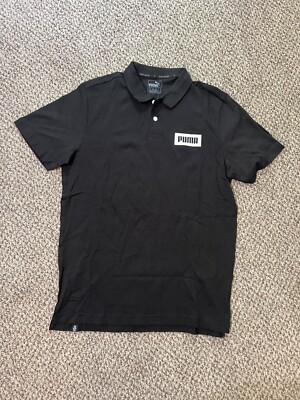 Puma Men Soft Cotton Rebel Print Polo Shirt Relaxed Fit Black Small