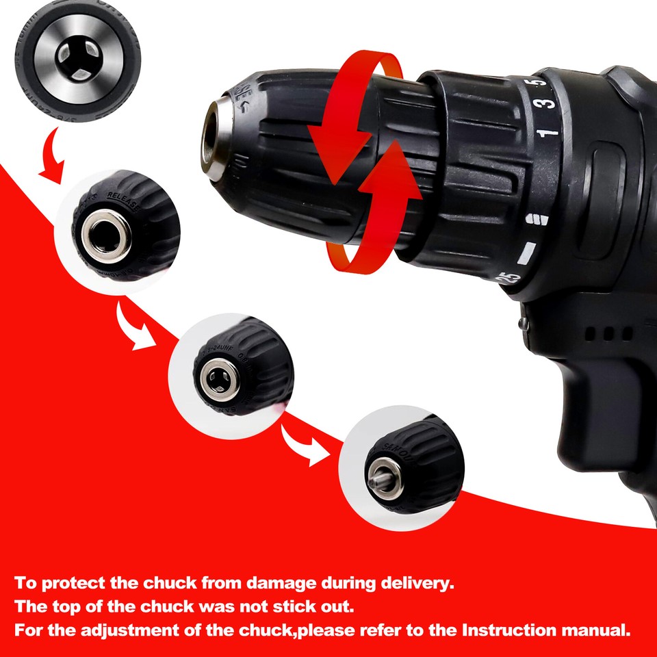 21V Cordless Combi Hammer Impact Drill Driver Electric Screwdriver Kit+