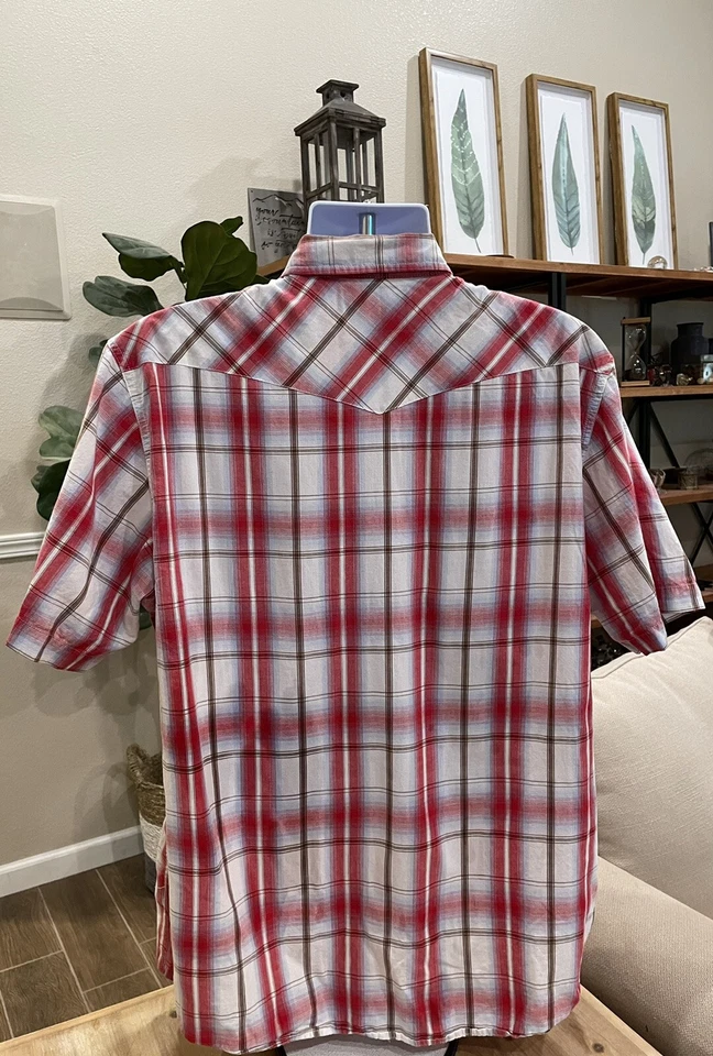 Camisa a Presión Elixir Para Hombres Con Botones Perla Talla XL, Rojo Blanco A Cuadros, 100% Algodón Foto 4 de 4