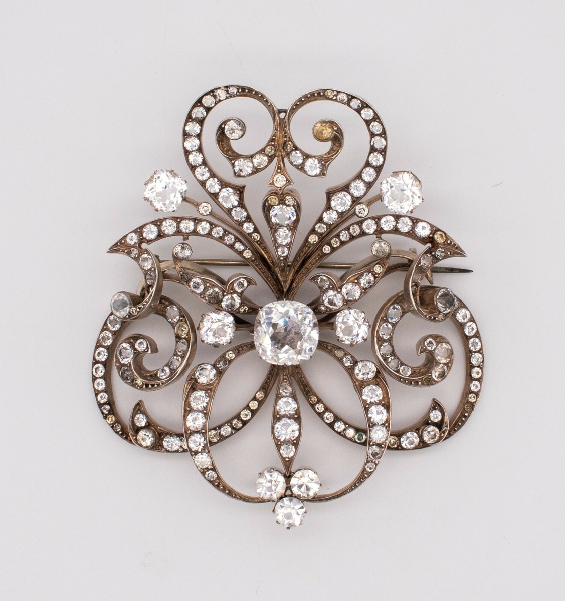 FRANCE 1830 GEORGIAN RARE OVERSIZED BROOCH IN STERLING WITH QUARTZ