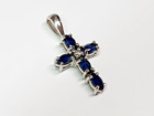 PRETTY 14kw Gold 1.00 ctw Blue Sapphire & Diamond Cross Pendant Necklace — photo 5