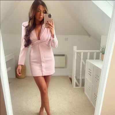 venus light pink dress Vénus Pink Ribbon Design Ruched Mini Dress main image 1