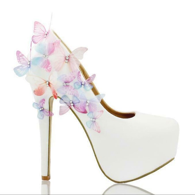 Womens Fairy Butterfly White Wedding Shoes Bride Shoes Pumps High Heels Shoes sz | eBay
