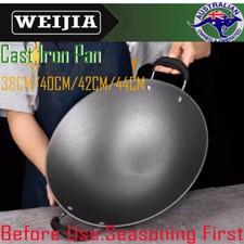 Cast Iron pan Professional Wok 38cm to 46cm  Round Base Stir Fry Seasoning