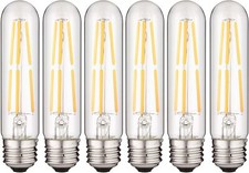 6Pack T10 LED Dimmable Tubular Light Bulb, 6W 60W , 2700K, Vintage Edison, E26