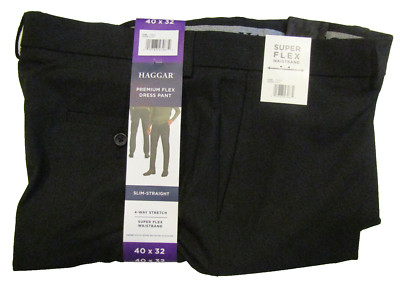 HAGGAR Black Premium Flex Slim Straight Dress Pants 40 X 32 NWT Mens