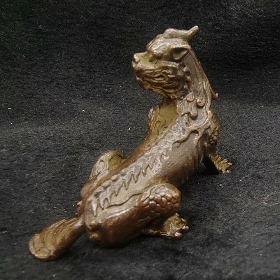 Antiguo adorno chino de estatua de té de unicornio de bronce para mascotas Foto 4 de 4