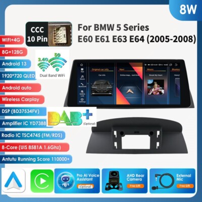 128GAndroid 13 Car Stereo GPS For BMW  5 Series E60 E61 E63 E64 CCC System 05-08