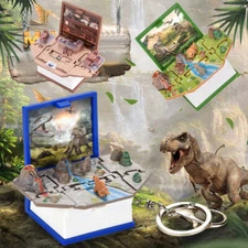 1x Funny 3D Folding Book Keyring Birthday Gift Fold Book Keychain Popup Dinosaur