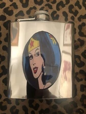 Retro Blue Wonder Woman Silver Flask - 6 fl. oz. Stainless Steel
