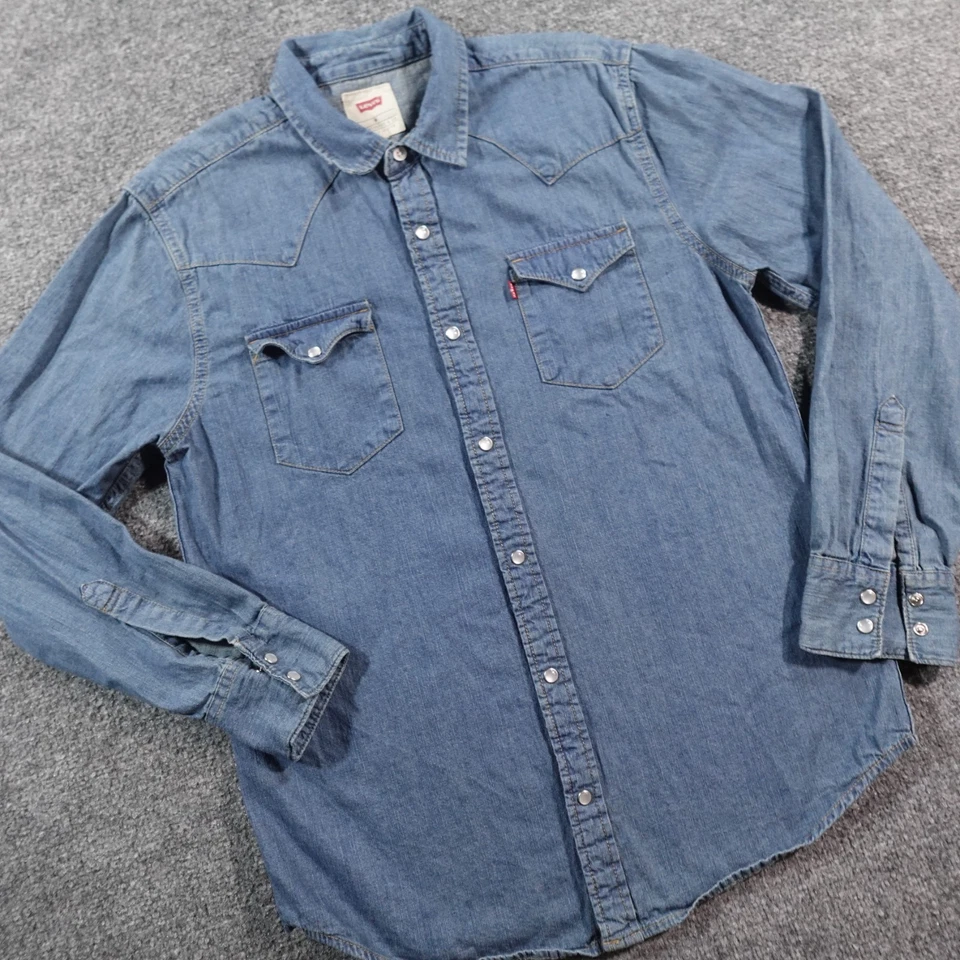 Camisa Levis Denim Para Hombres M Azul Perla A Presión Western Lavado Oscuro Rockabilly 14712 Foto 2 de 4