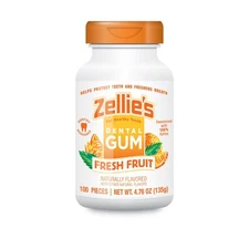 Zellies Xylitol Fresh Fruit Gum - No Aspartame, Vegan, 100 Count