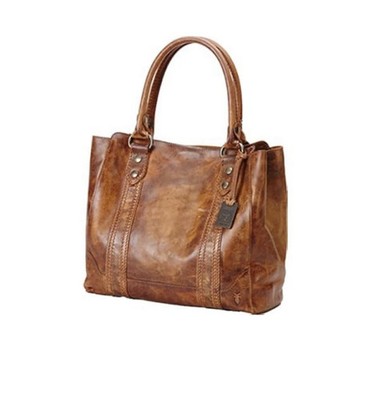 NWT $398 Frye Melissa Distressed Leather Tote Bag Cognac brown