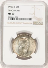 1936-D 50C Cincinnati Commemorative Silver NGC MS67 (781731105)