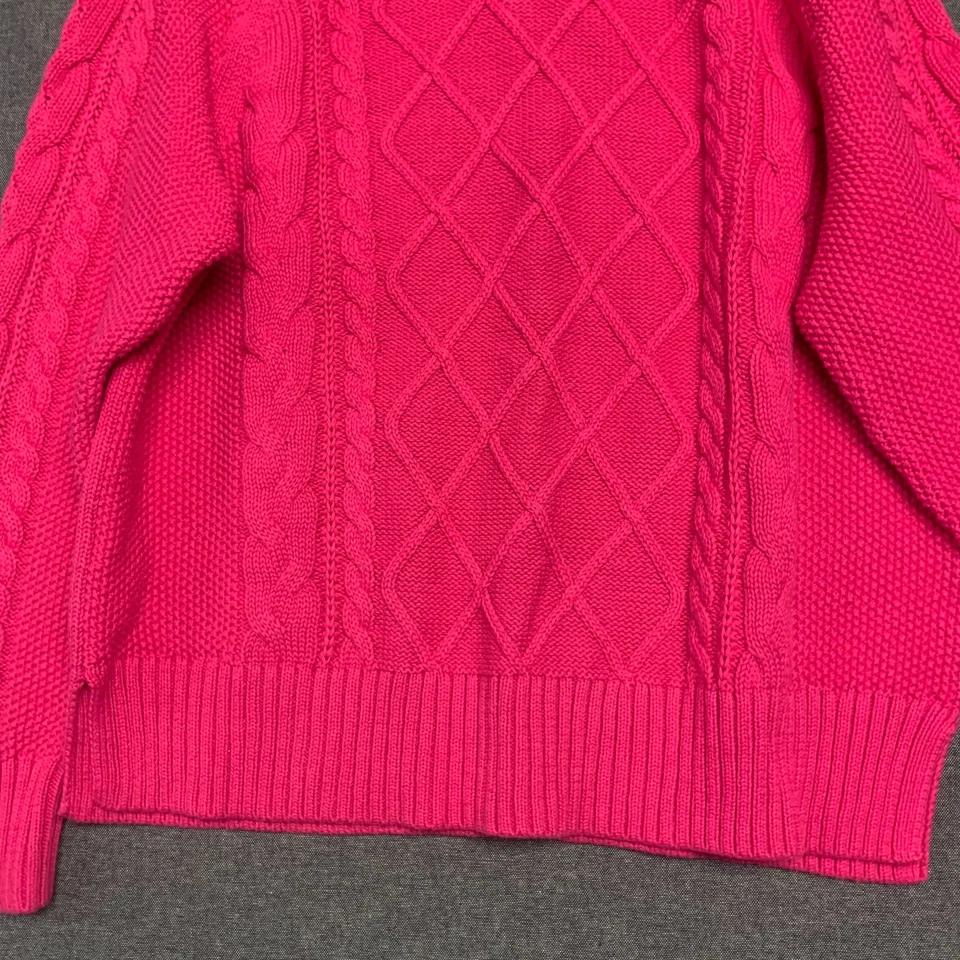 GAP Women's Sweater Size MP Hot Pink Cable Knit Crewneck 100% Cotton - Image 3 of 4