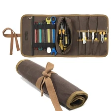 Tool Bag, Heavy Duty Waxed Canvas Wrench Tool Roll Up Pouch, Multi-Purpose Sm...