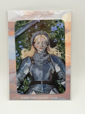 Fantasy Illustration Vinyl Sticker 3  Woman Knight In Flowers By Chelsea Eby