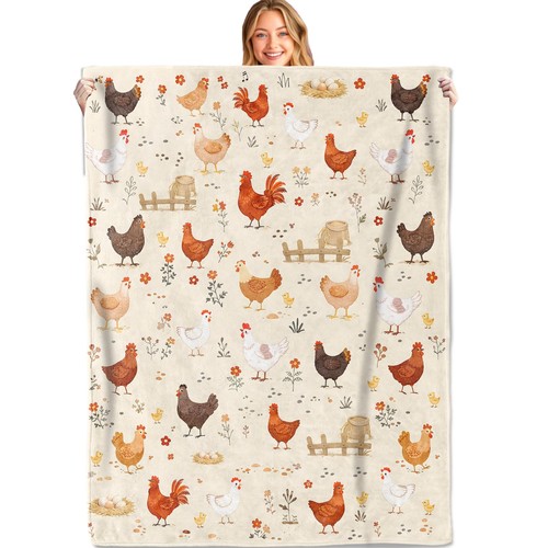 Cute Farm Chicken Soft Lightweight Flannel Throw Blanket Rustic 50x60 ...