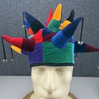 Vintage Jester Hat Cap Beanie Adjustable Multi-Color Bells Spikes Patchwork