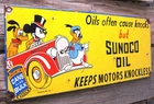 VTG PORCELAIN ENAMEL ~SUNOCO OIL~KEEPS MOTORS KNOCKLESS~MICKEY GAS METAL SIGN