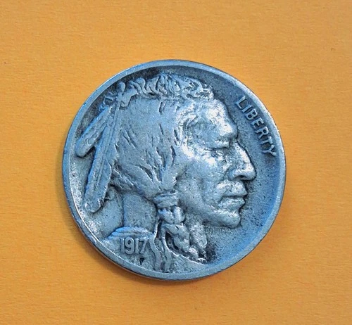 1917 S Buffalo Nickel US Coin - San Francisco Mint - Extra Fine EF Full Horn