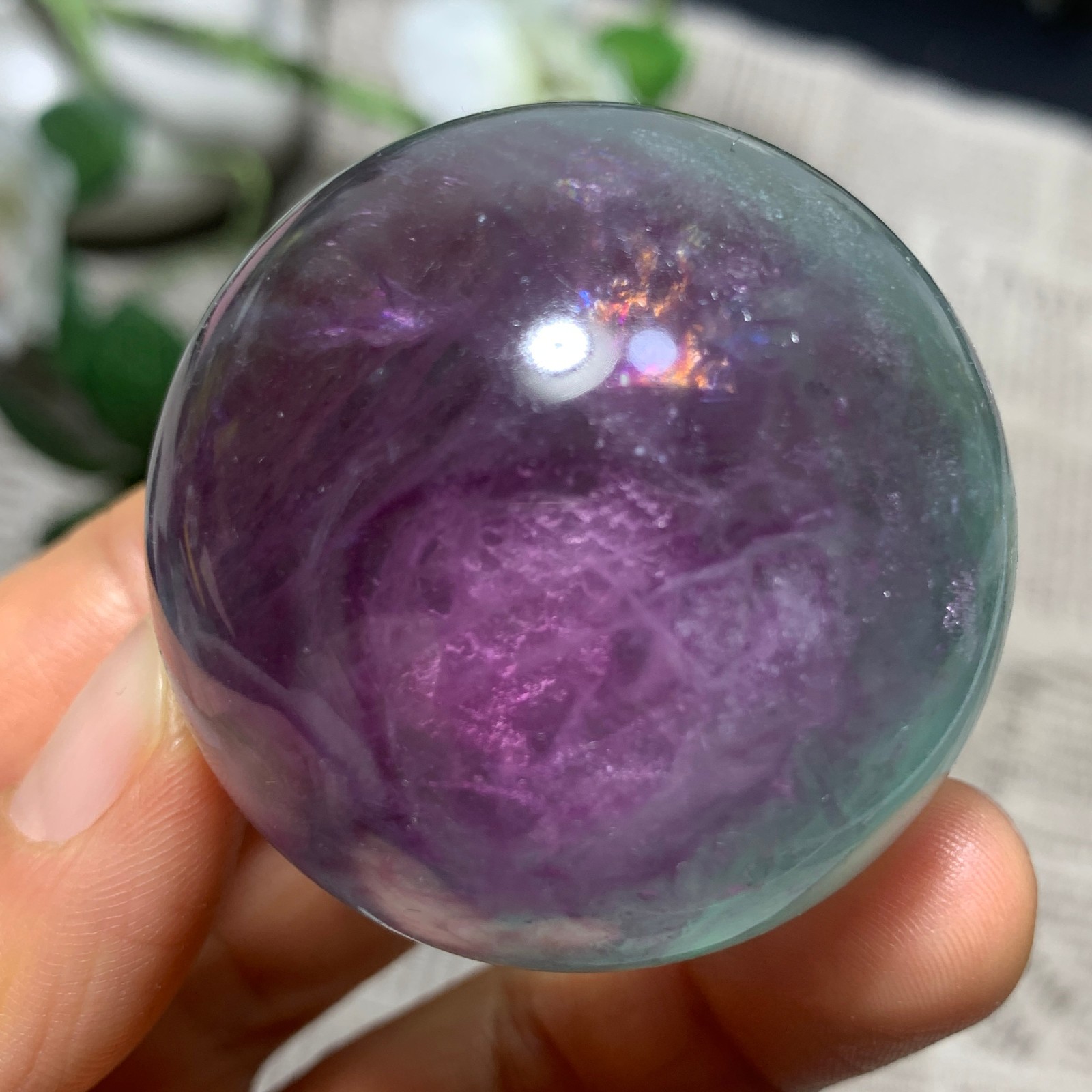 187g Natural fluorite ball quartz crystal Sphere Reiki energy healing