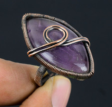 Amethyst Gemstone Copper Wire Wrapped Handmade Wonderful Ring Jewelry