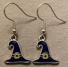 WITCH HAT EARRINGS - Dark Blue Enamel with Sterling Silver Ear Wires HALLOWEEN
