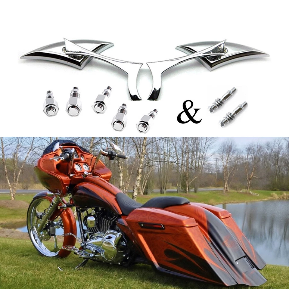 Espejos retrovisores cromados para motocicleta Harley Davidson Touring Electra Glide A+ Foto 2 de 4