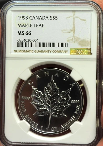1993 Canada Maple Leaf S$5 ngc MS66 silver 1oz Dollar Mint State