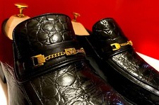 $1049.00 !! VERSACE MEN'S CROCODILE  BLACK LEATHER LUXURY LOAFERS SHOES SIZE 40