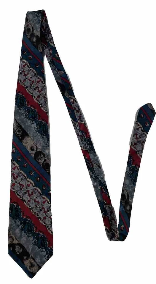 Corbata clásica 100 % seda de diseñador VIA VENETO para hombre verde rojo gris usada en excelente estado Foto 4 de 4