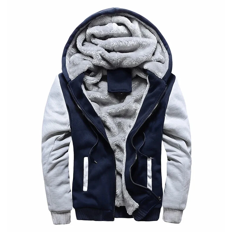 Suéter con Cremallera Hombres Polar Invierno Cálido Sherpa Sudadera con Capucha Chaqueta Forrada de Piel Abrigo con Capucha Foto 4 de 4