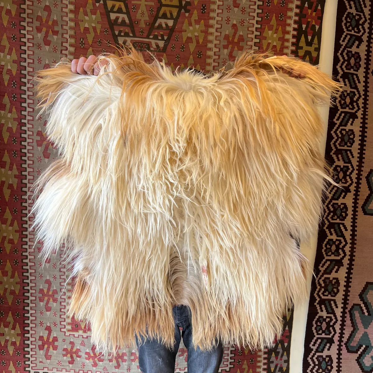 Natural Angora Goat Skin Rug Goat Hide Long Hair Goatskin Pelt