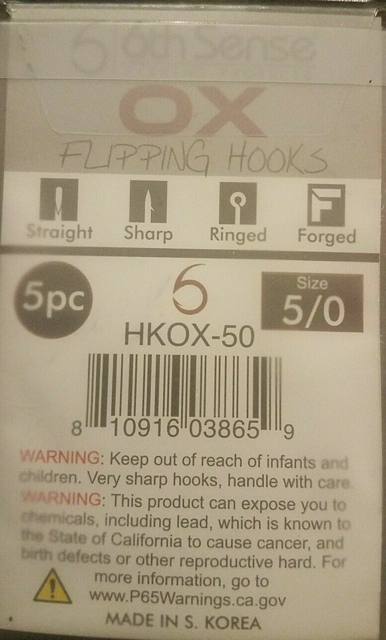 6th Sense OX Flipping Hooks size 5/0 - pack of 5 HKOX-50 Free Shipping