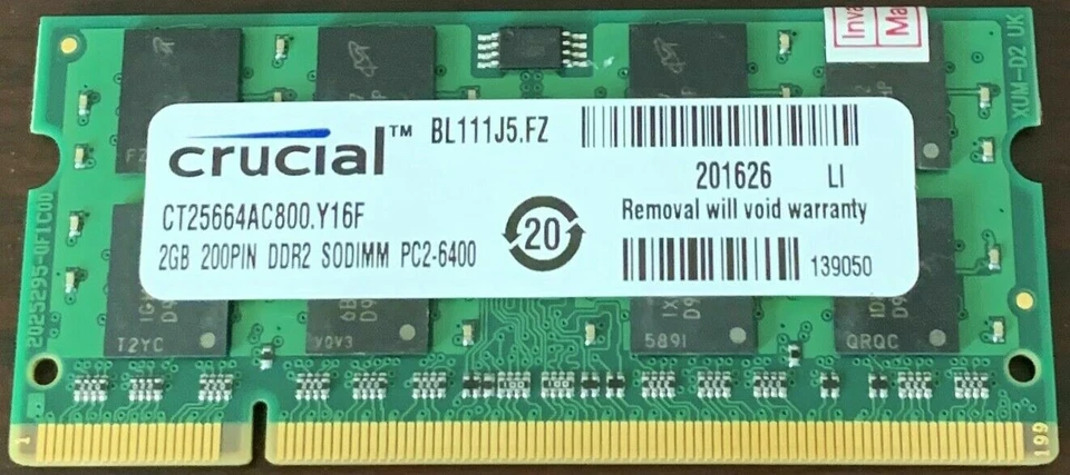 Crucial 2GB DDR2 PC2-6400 800MHz SODIMM Notebook LAPTOP Memory 200-Pin PC2-800 - Image 3 of 3