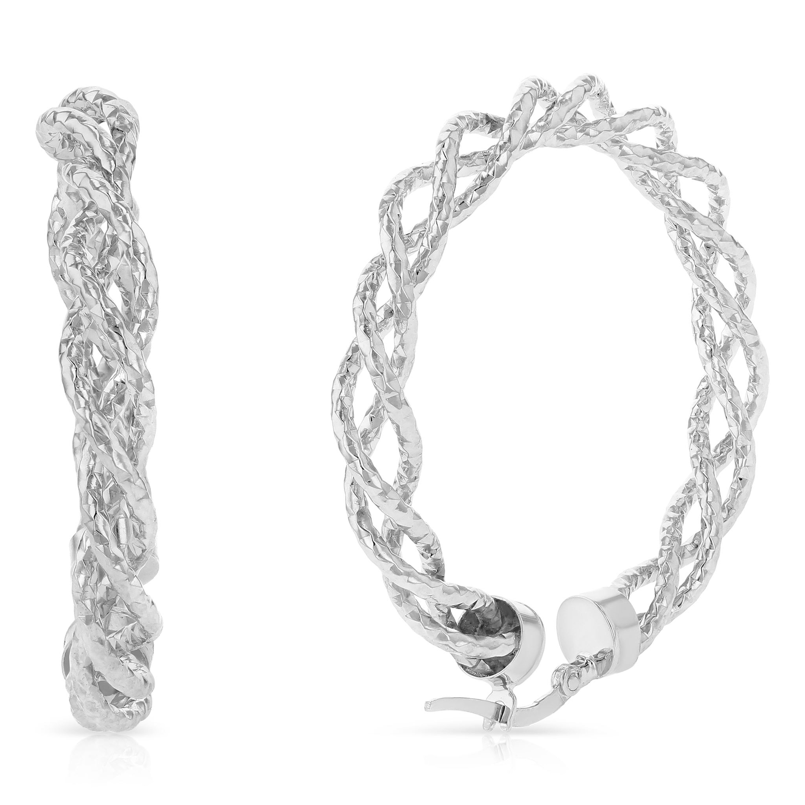 Orecchini A Cerchio Taglio Diamante Ioka In Oro Giallo 14K, Con Chiusura A Cerniera - Nuovo Con Confezione
