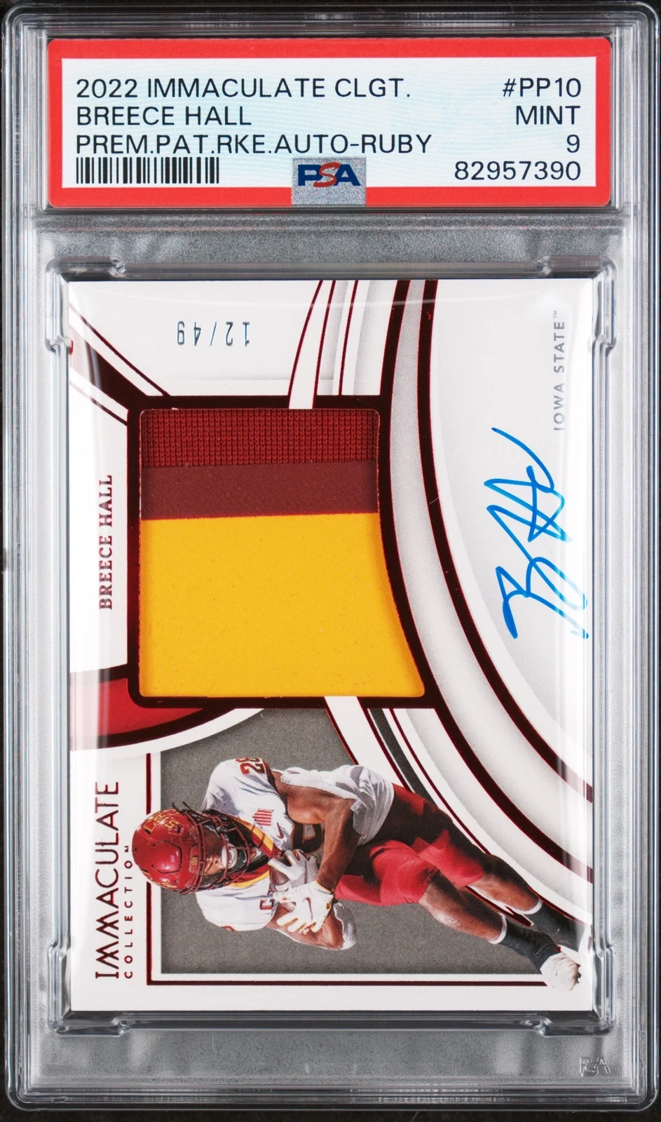 Breece Hall Panini Immaculate Collection Collegiate Premium Patches Rookie Autographs #PP10 Ruby