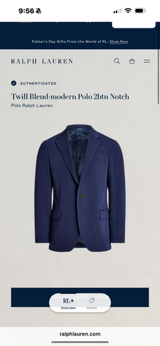 Ralph Lauren Blazer Mens 42S Blue Jacket Performance Modern Fit Twill Wool Blend - Picture 10 of 19