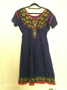 blue embroidered midi dress