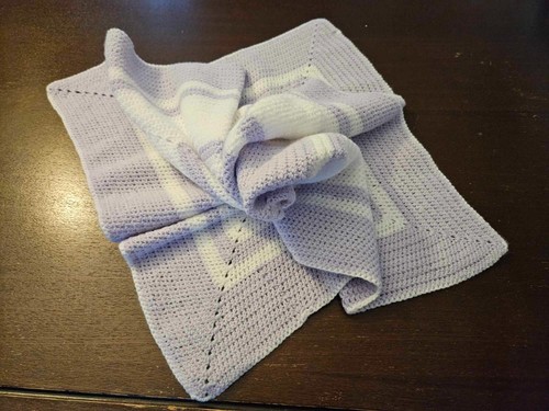 Pastel Purple White Baby/Toddler Crochet Blanket 26"X26" 100% Handmade - Picture 4 of 4