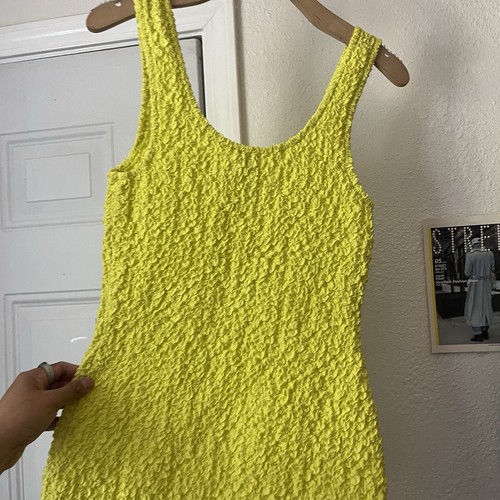 NWT SILK LAUNDRY neon green yellow cotton silk popcorn scrunch sleeveless mini - Picture 4 of 7