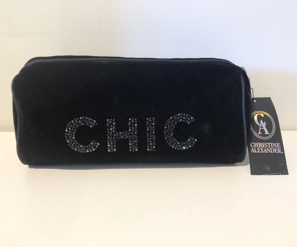 Christine Alexander Black Velvet Swarovski Crystal “CHIC” makeup bag pouch - image 2 of 4