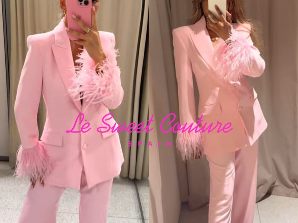 ZARA フェザー ファー テーラード ジャケット ブレザー 羽 ピンク M ZARA WOMAN NWT SS25 FEATHER CUFF BLAZER JACKET PINK 3419/324