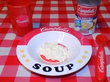 Campbell's Play Food Lot Spaghetti Curly Noodle Bowl Spoon Cup Realistic RARE