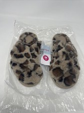 Cat  Jack fuzzy faux colored Leopard Print fur Winter slippers size M 2/3