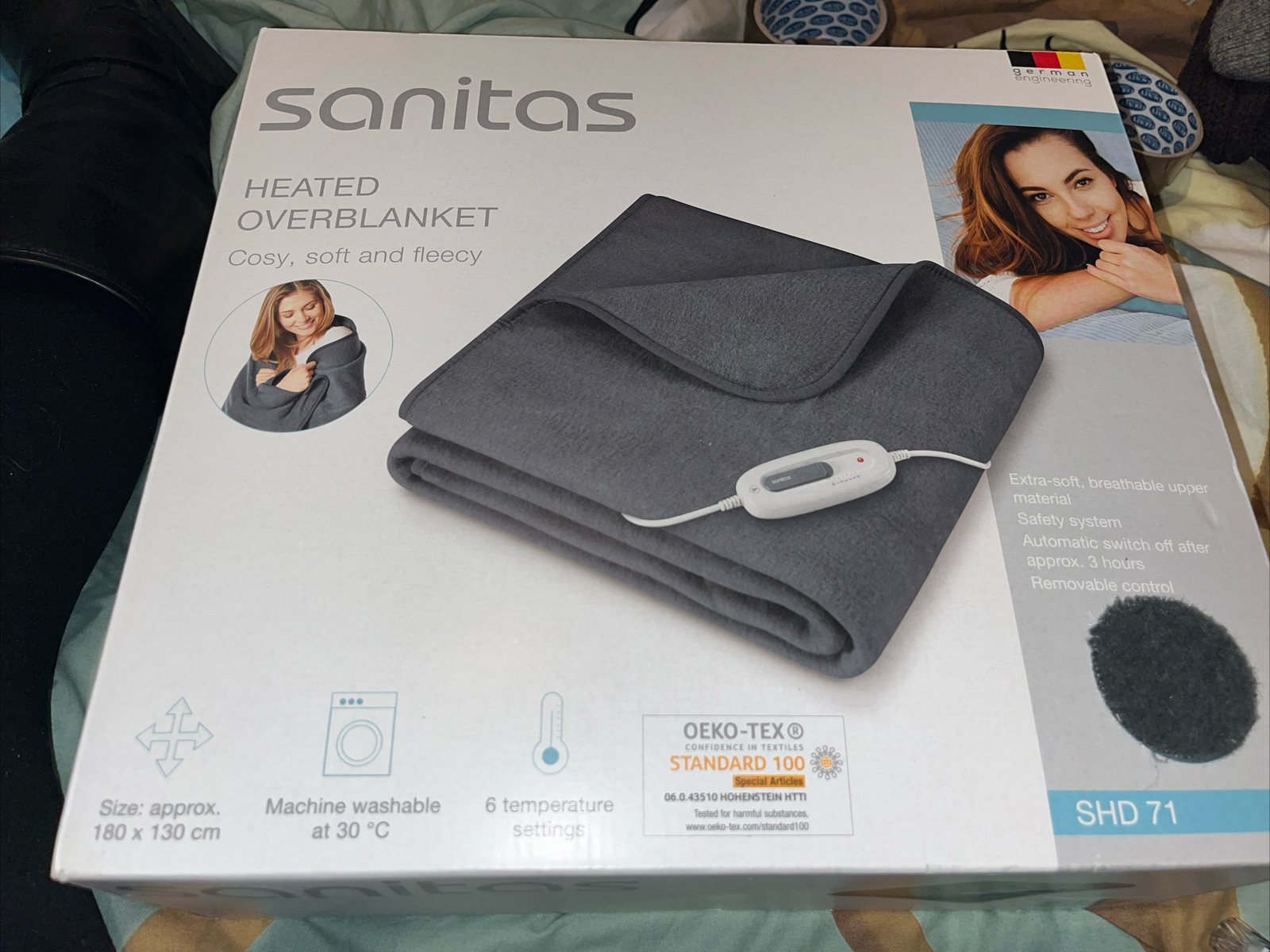 SANITAS ELECTRIC HEATED THROW SOFT FLEECE GREY OVER BLANKET DIGITAL CONTROLLER eBay