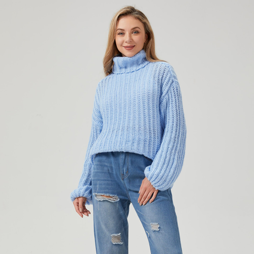 Women Chunky Knitted High Polo Roll Neck Jumper Ladies Baggy Oversized Top Dress - Picture 12 of 21